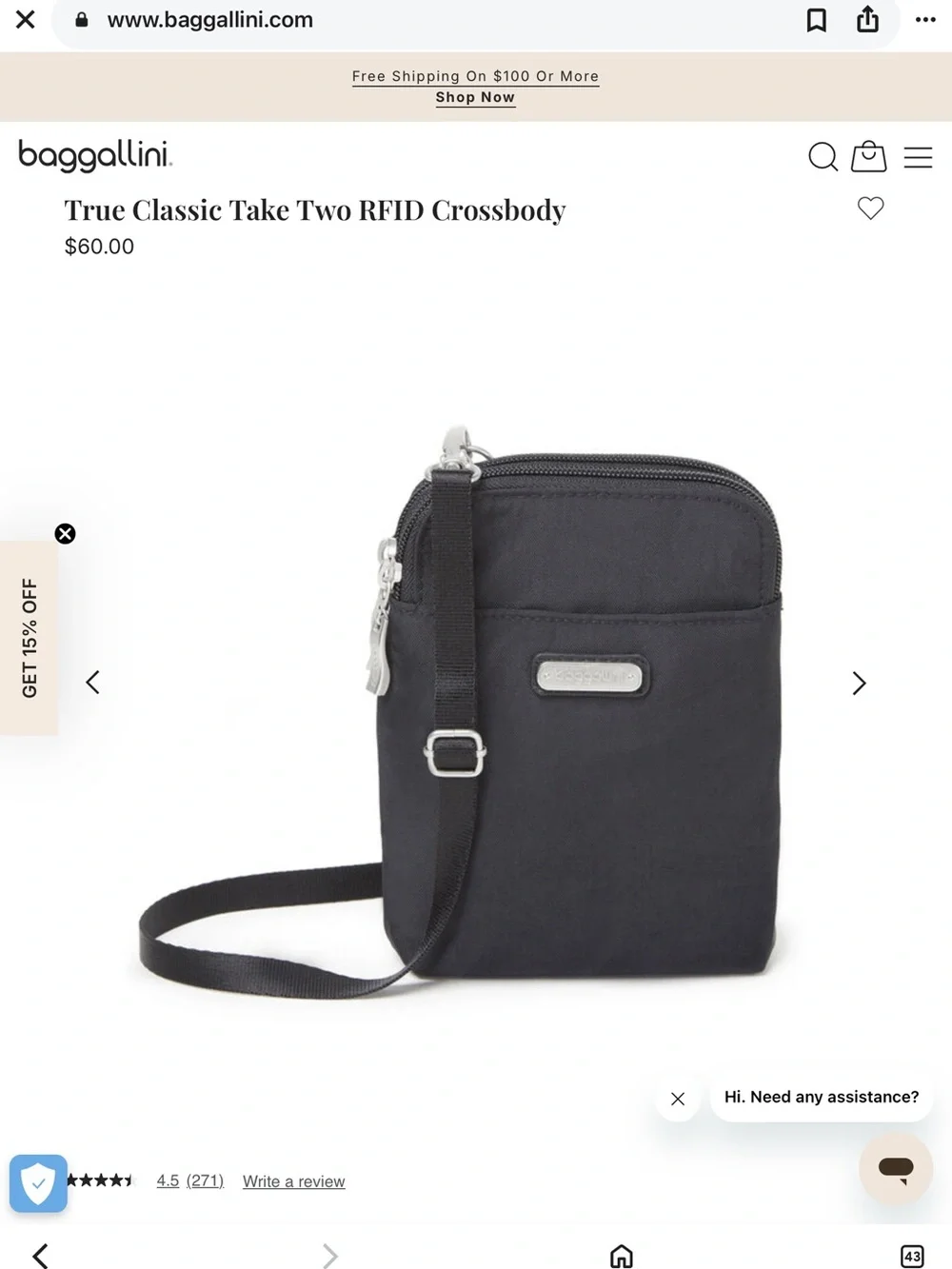 Baggallini True Classic Take Two RFID Crossbody graphite gray LIKE NEW